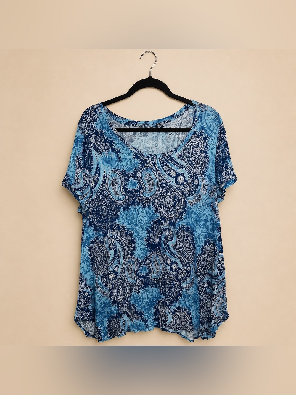 Jones & CO Jones New York 3X Capped Sleeve Rayon Hanker chief hem Paisley Tunic